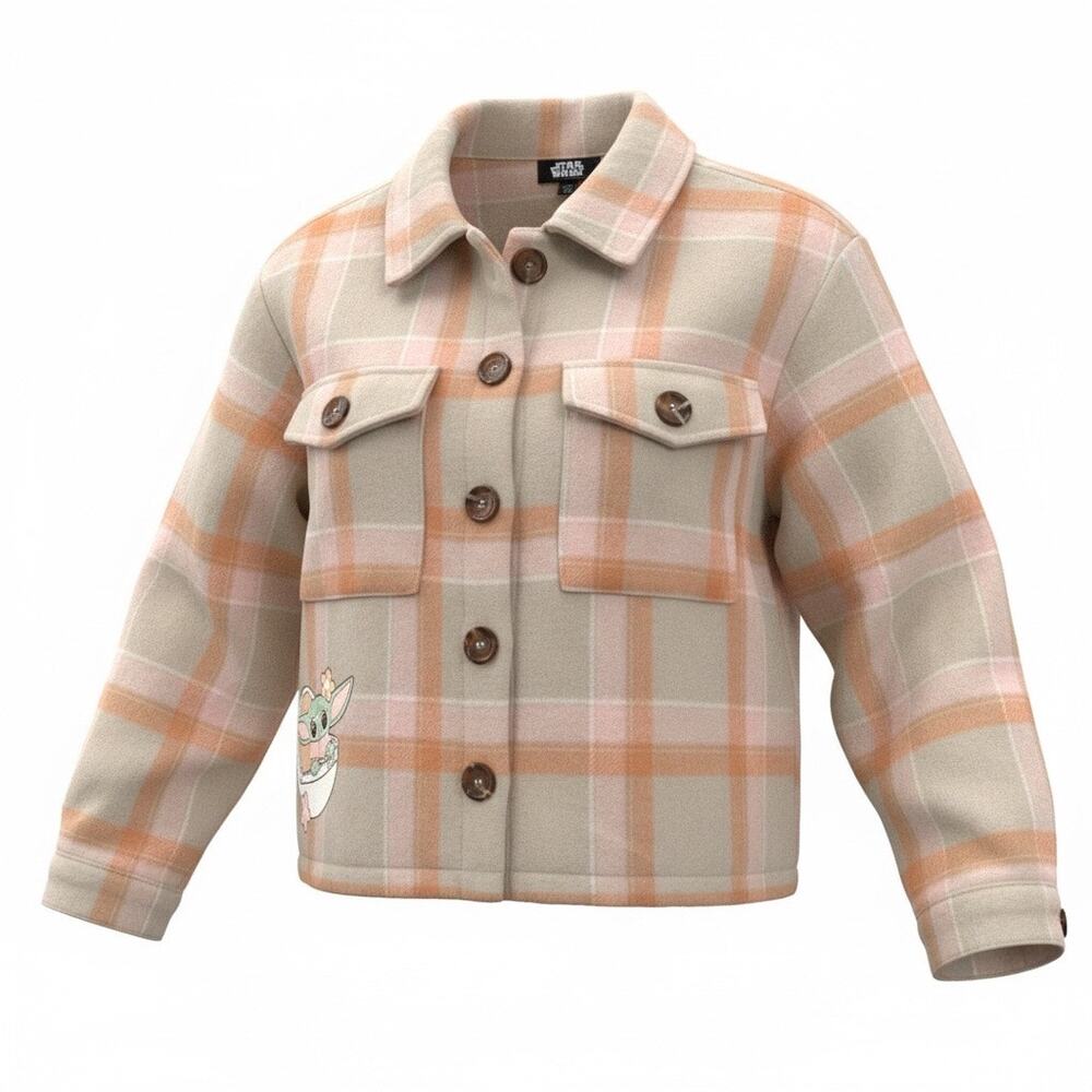 NWOT Disney Parks Star Wars Mandalorian Plaid Grogu Flannel Jacket Shacket M